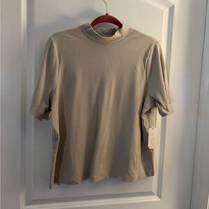 Stylus Women's Creamy Tan Mock Neck Short Sleeve Top sz 1X NWT
